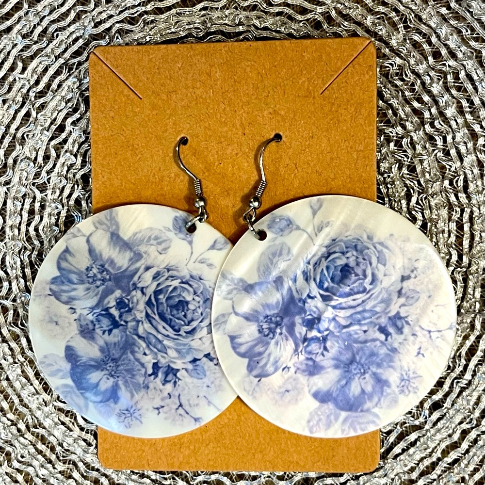 Blue Floral Statement Earrings with Vintage Charm